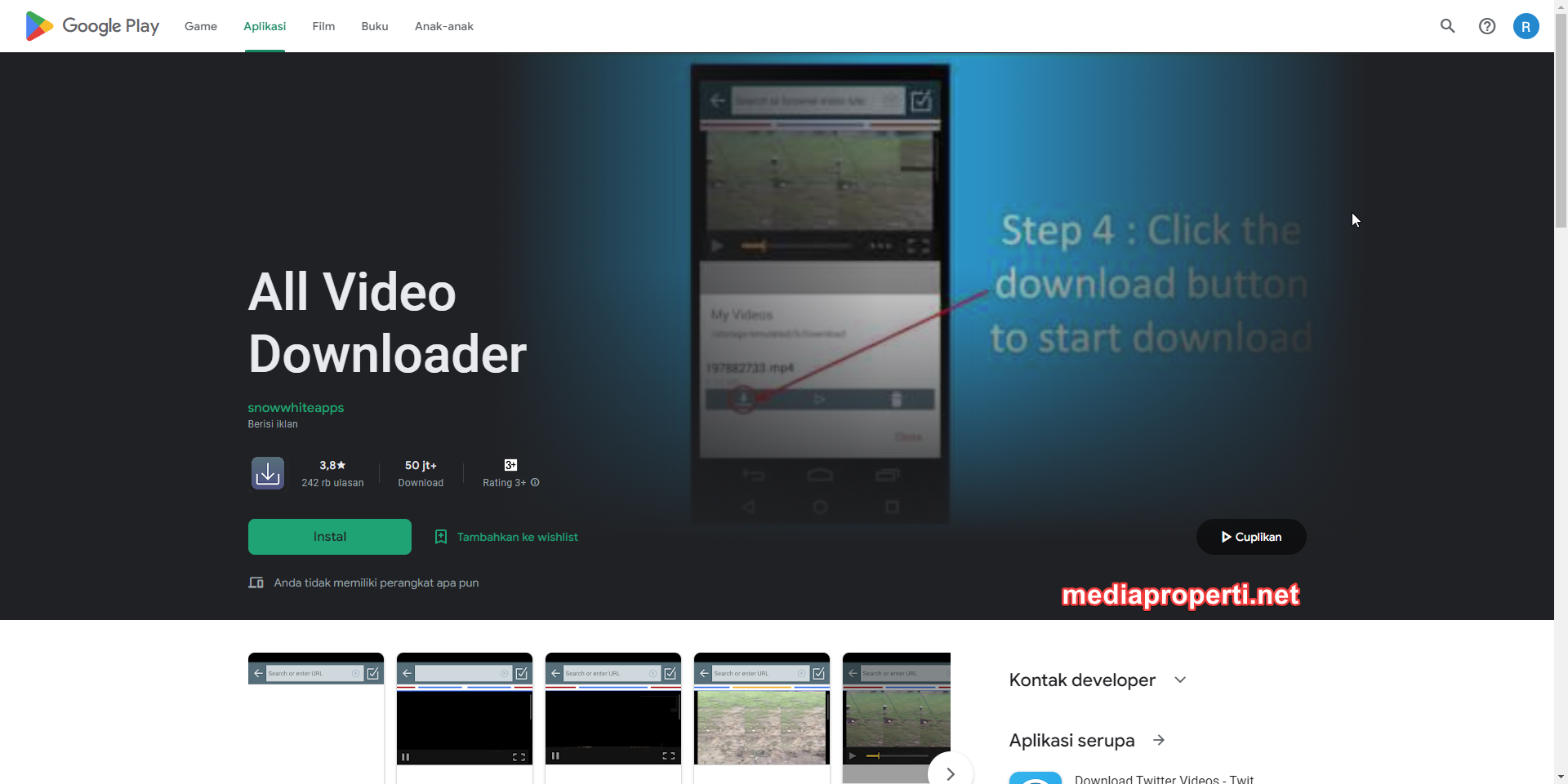 Download video YouTube lewat aplikasi Video Downloader for All